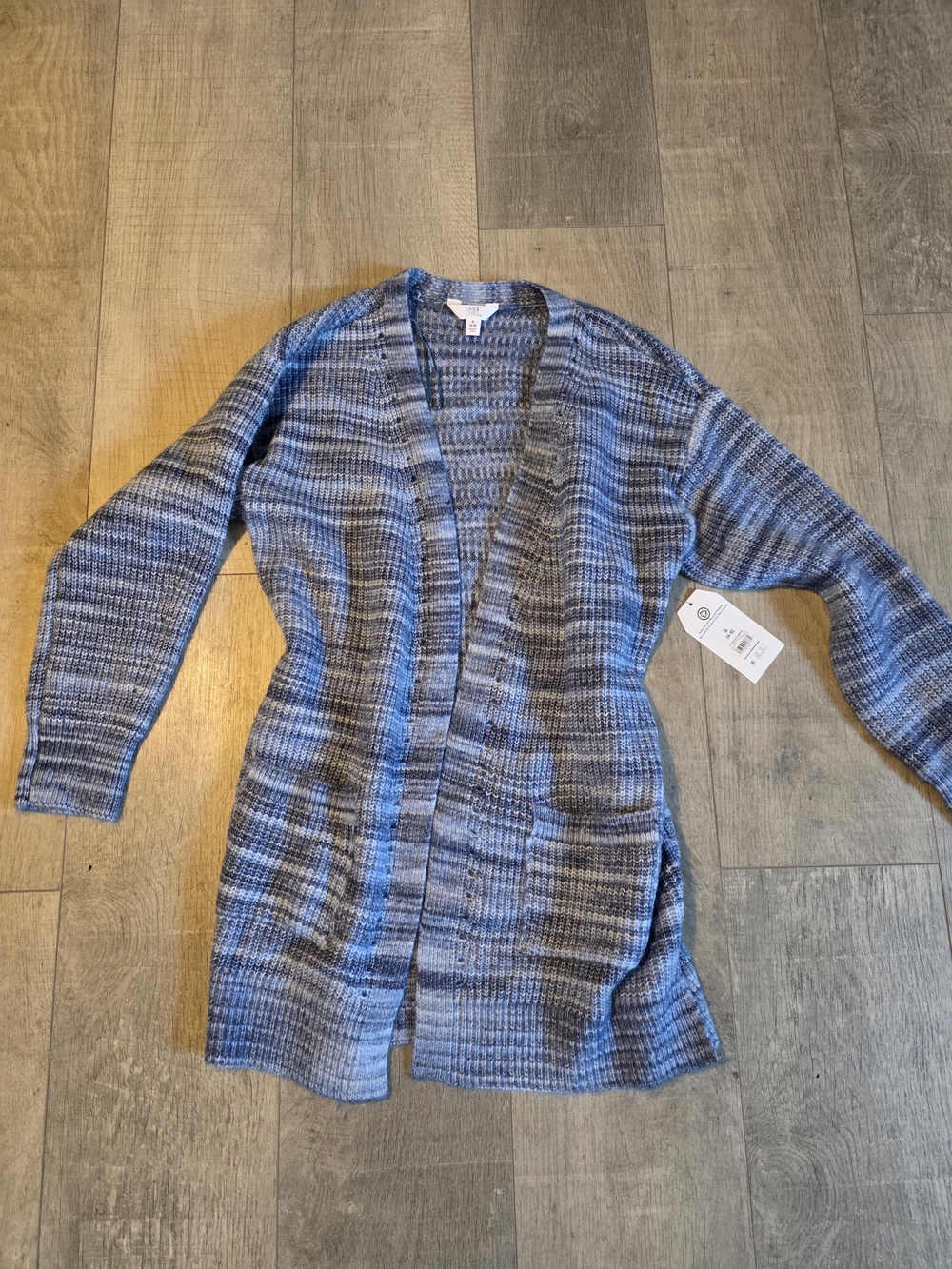 Time and Tru Blue Marled Open-Front Knit Cardigan